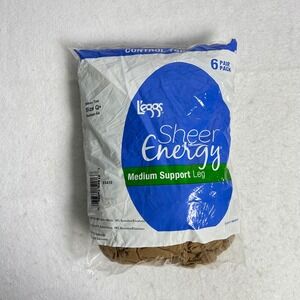 Vintage Style L'eggs Women Size Q+ Suntan Sheer Energy Control Top Pantyhose 6pk